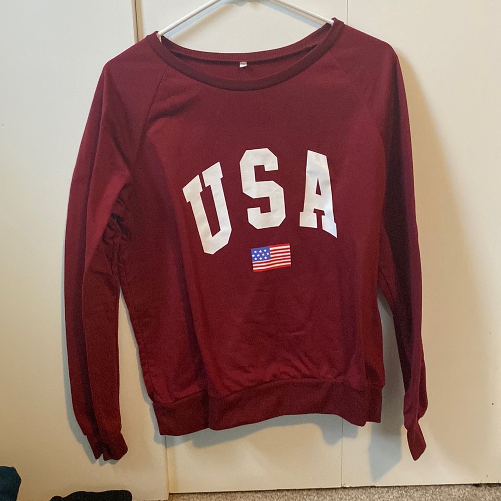 Red USA crew neck, size small.